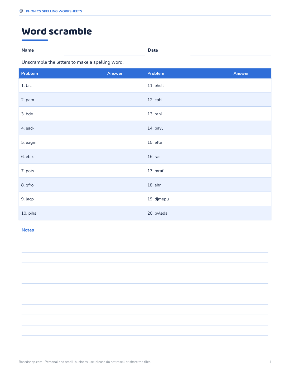 Preview of the first page of Word scramble
