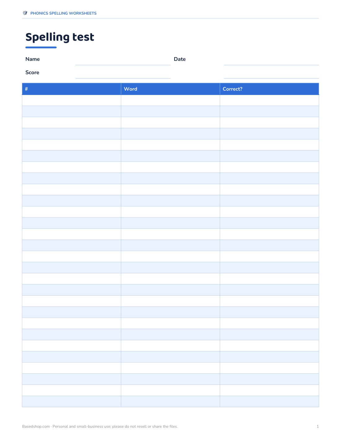 Preview of the first page of Weekly test sheet